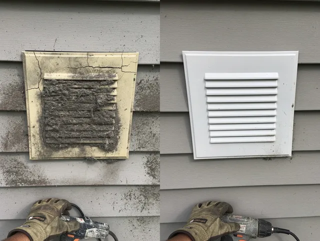 Citrus Dryer Vent Cleaning technician installing high-quality dryer vent cover at a residential property in Citrus